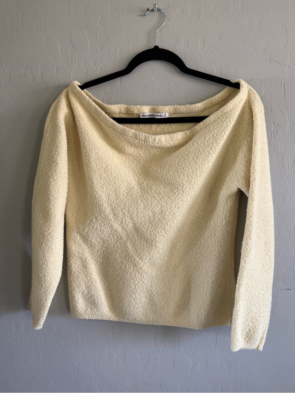 Abercrombie & Fitch pastel yellow Off-the-Shoulder Bouclé Sweater